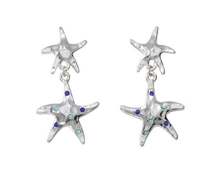 Silver Hammered Double Starfish Earrings