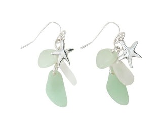 Green Sea Glass & Starfish Charm Earrings