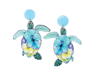 Floral Sea Turtle Earrings