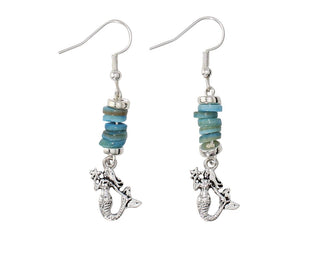 Silver Mermaid & Aqua Bead Earrings