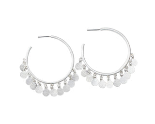 Silver Hammered Charm Hoop Earrings