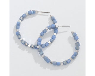 Blue & Silver Bead Hoop Earrings