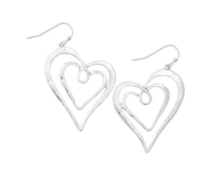 Burnished Silver Double Heart Earrings