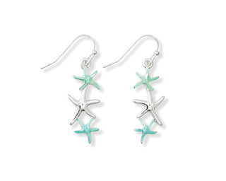 Aqua and Silver Starfish Earrings
