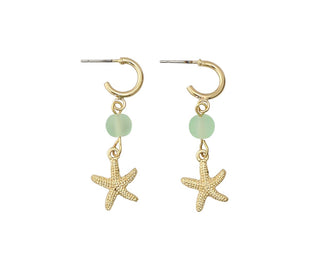Gold Starfish & Mint Bead Earrings