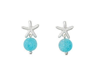 Textured Starfish & Aqua Bead Earrings