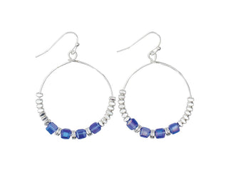 Silver Hoop Earrings with Crystal & Glass Beads