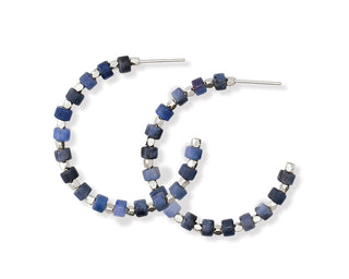 Silver and Blue Beaded Hoop Earrings