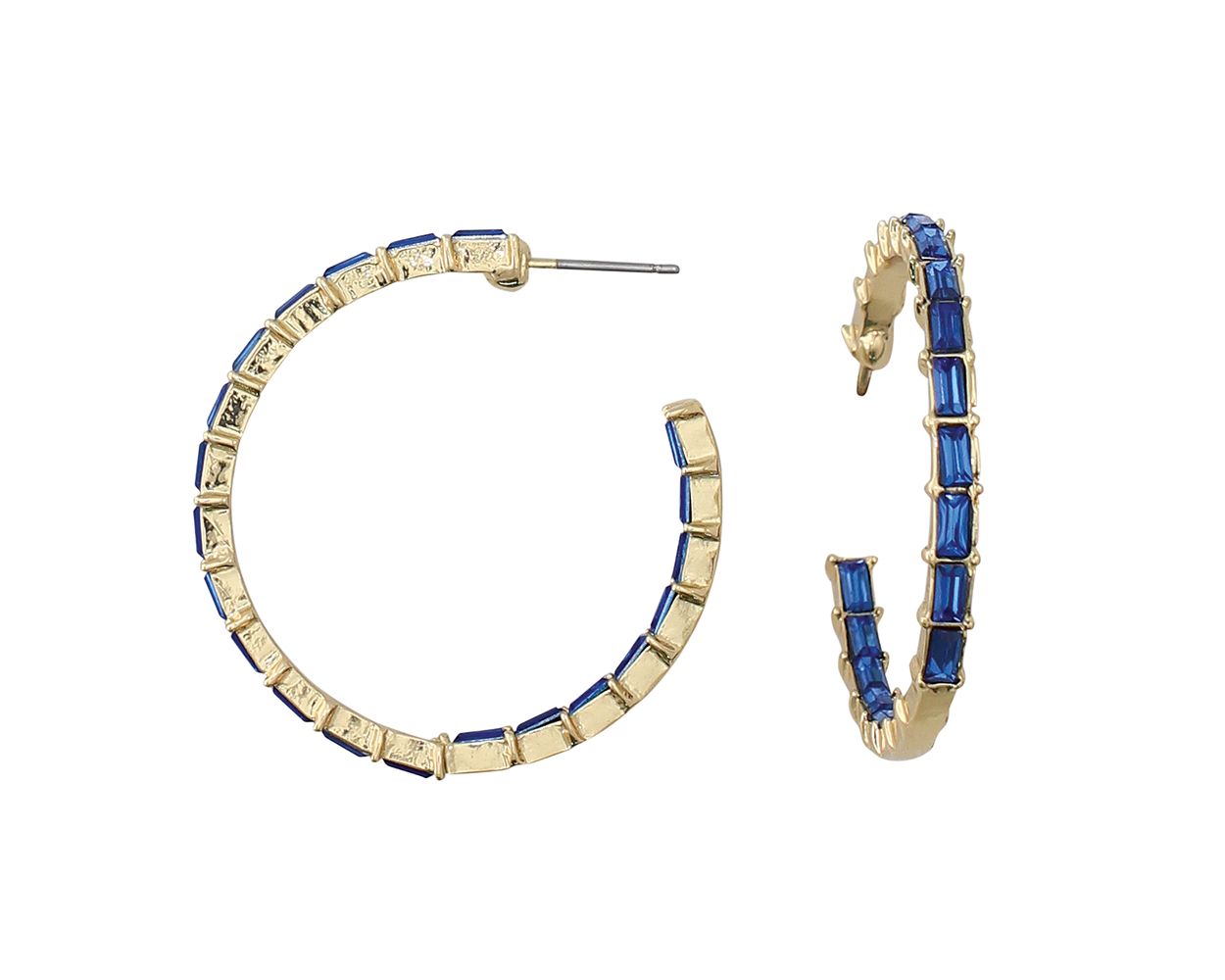 Gold Blue Stone Hoop Earrings Mermaid Cove