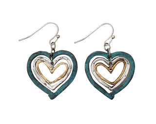 Patina Tri-Tone Heart Earrings