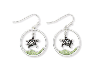 Green Turtle Scene Earrings