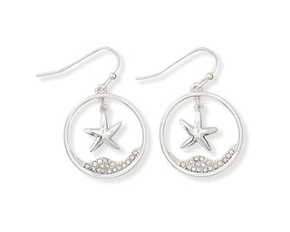Round Silver Starfish Scene Earrings