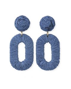 Denim Blue Raffia Oval Earrings
