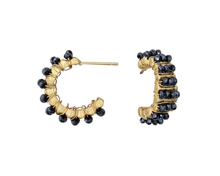 Blue and Gold Beaded Hoop Earrings