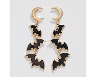 Moons With Cascading Bats Earrings