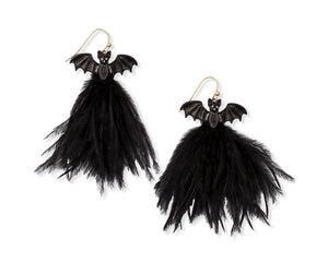 Feathered Black Bat Earrings