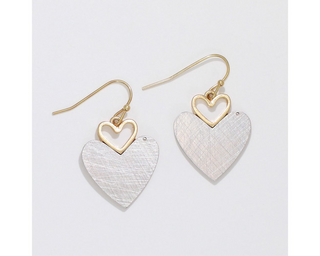 Two-Tone Brushed Heart Earrings