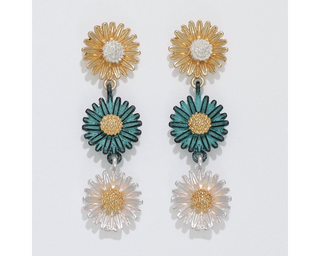 Tri-Tone Flower Drop Earrings