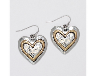 Two-Tone Hammered Heart Earrings