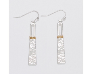 Hammered Rectangular Drop Earrings With Wire Wrap