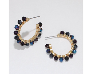 Dark Blue AB Bead Hoop Earrings