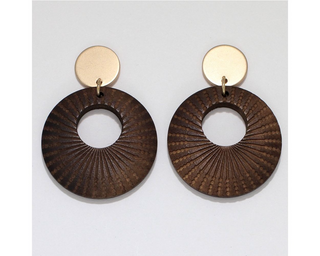 Radial Wood Circle Drop Earrings