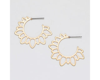 Matte Gold Floral Hoop Earrings