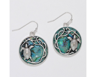 Silver Turtle & Abalone Sea Earrings