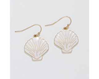 Gold & White Enamel Shell Earrings