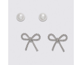 Textured Pearls & Rope Bows Duo Earring Set