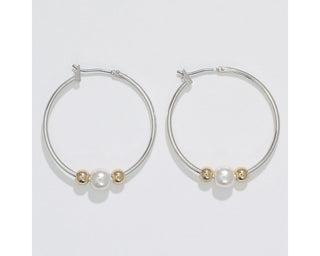 Gold & Pearl Bead Hoop Earrings