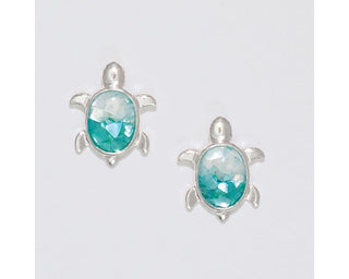 White & Aqua Inlay Turtle Earrings