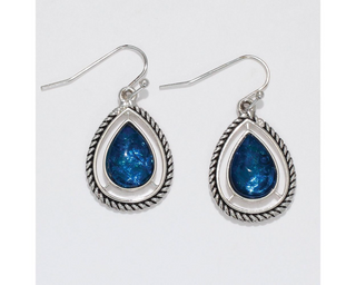 Rope Teardrop With Blue Inlay Earrings