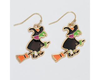 Enamel Flying Witch Earrings