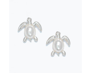 Silver Turtle & Pearl Earrings