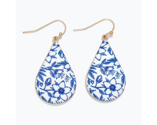 Blue And White Floral Earrings