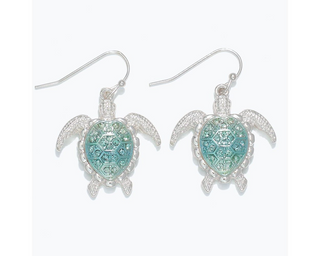 Silver Turtle + Aqua Gradient Earrings