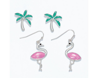 Palm Trees + Flamingo Earrings
