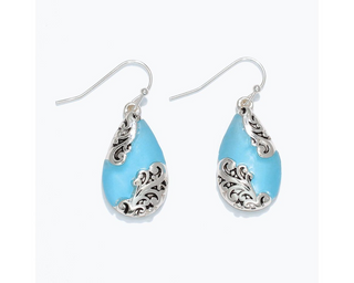 Sky Blue + Silver Filigree Teardrop Earrings