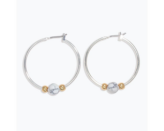Silver Hoops With Howlite Earrings