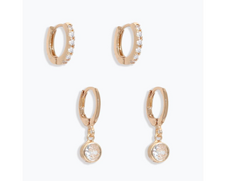 Gold Huggie CZ Hoop Earrings Duo