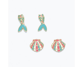 Enamel Mermaid Tail & Shell Earrings