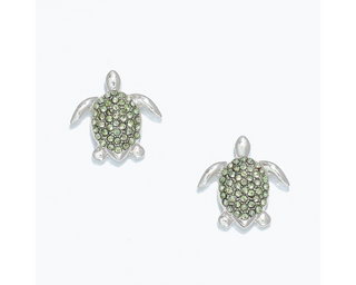 Mint Crystal Silver Turtle Earrings