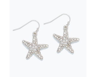 Silver Crystal Starfish Earrings