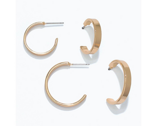 Duo Sleek Gold Hoops Earrings