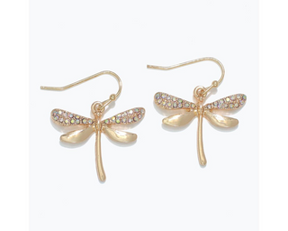Gold & AB Crystal Dragonfly Earrings