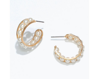 Gold Hoops With Pearls Earrings