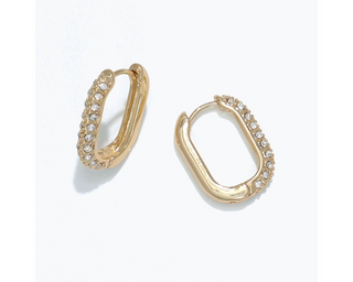 Gold Hinged Ovals With Crystals Earrings