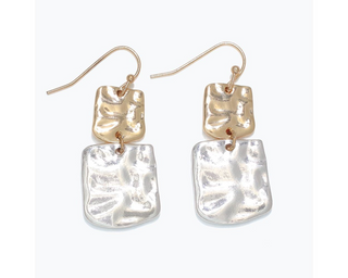 Hammered Two-Tone Drop Earrings
