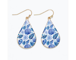 White With Blue Sea Life Earrings